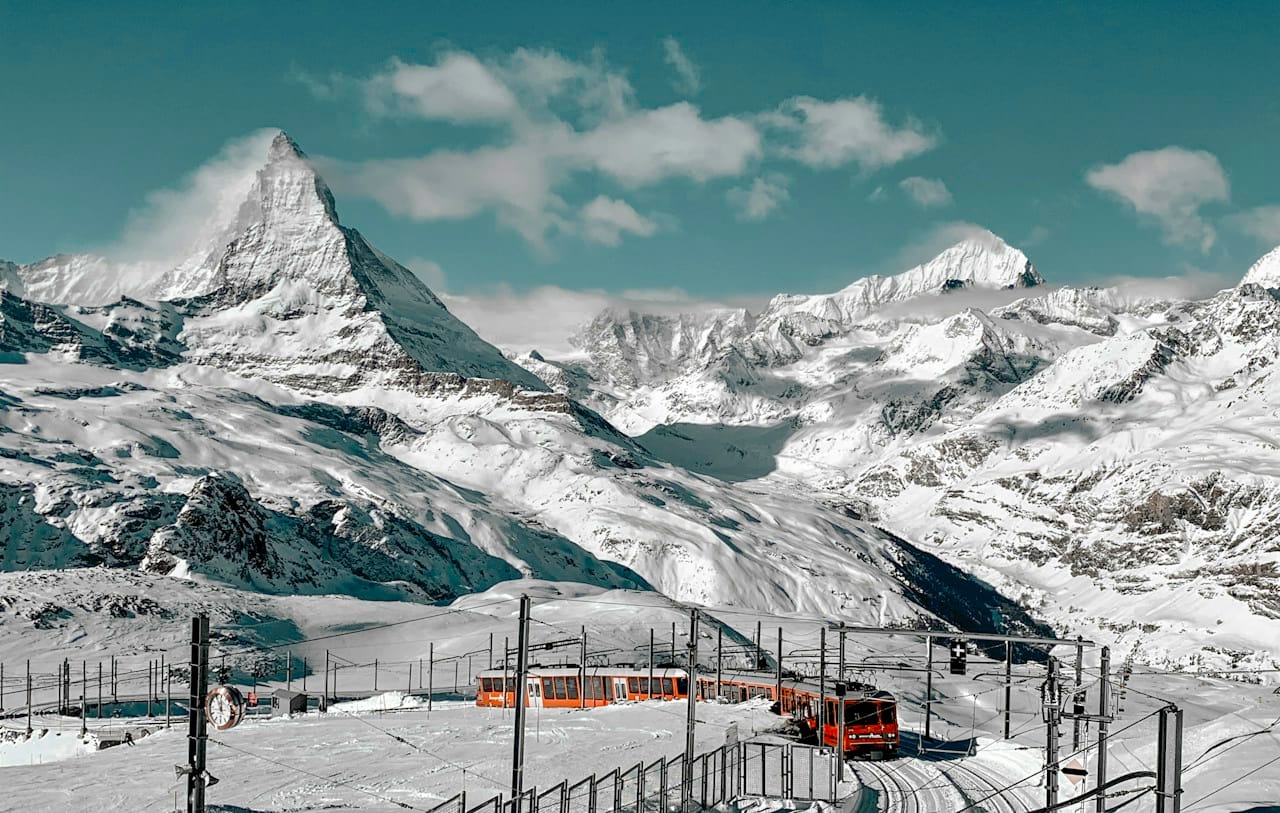 The Gornergrat railway below the Matterhorn. Even up here, the big resorts have mobile signal.